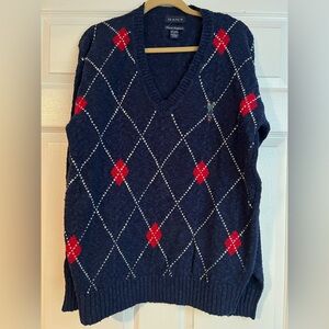 Vintage Gant Hand-Intarsia Argyle V-neck Sweater